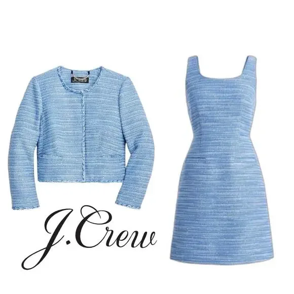 J. Crew Louisa Tweed Lady Jacket blazer + Blue Sequin Dress Size 4 6 - Picture 5 of 15